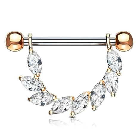 Marquise CZ Bridge Shield Nipple Ring Barbell Pairs - Image 4