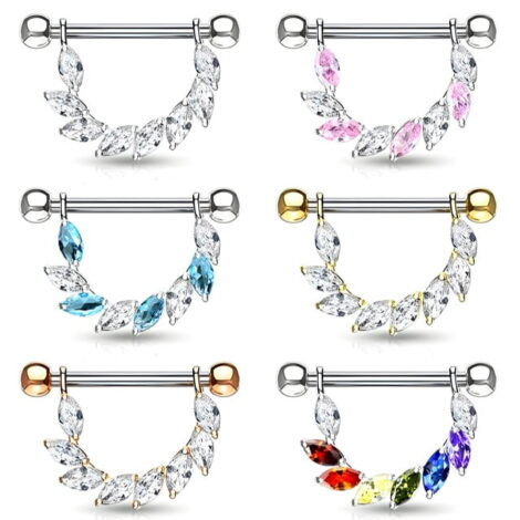 Marquise CZ Bridge Shield Nipple Ring Barbell Pairs - Image 3
