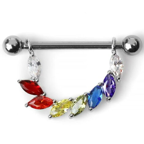 Marquise CZ Bridge Shield Nipple Ring Barbell Pairs - Image 2