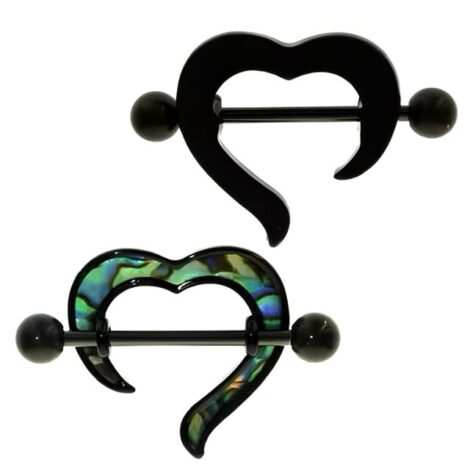 Black Heart Shield with Shell Inlay Nipple Ring Pair - Image 3