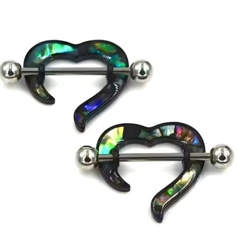 Black Heart Shield with Shell Inlay Nipple Ring Pair - Image 1