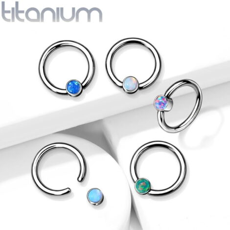 G23 Titanium Captive Bead Ring With Rotatable Opal Setting - Image 2