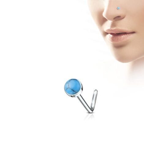 20G Semi Precious Stone Set L Bend Nose Stud Rings - Image 4