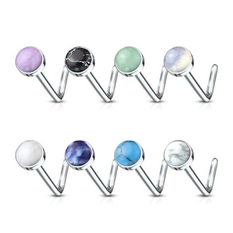 20G Semi Precious Stone Set L Bend Nose Stud Rings - Image 2