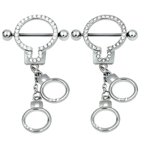 Crystal Pave Handcuff Shield w/ Dangles Nipple Ring