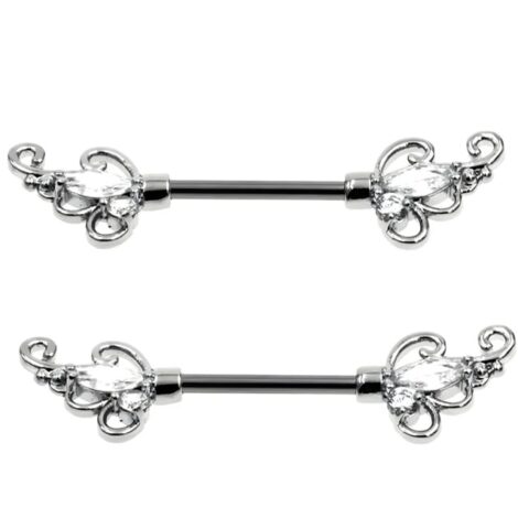 Nipple Ring Pairs with Filigree and Marquise CZ Set Ends - Image 2