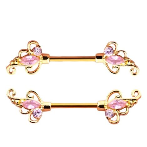 Nipple Ring Pairs with Filigree and Marquise CZ Set Ends - Image 3
