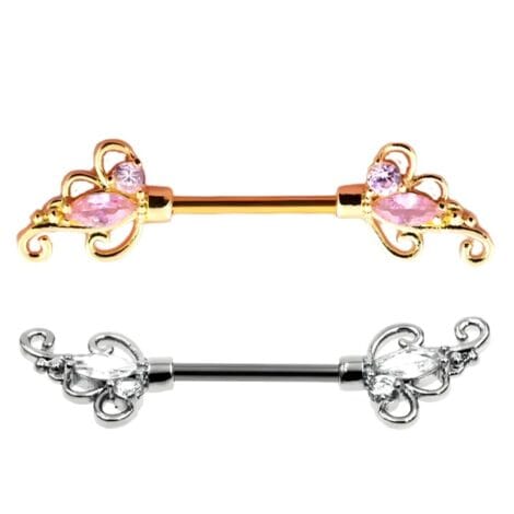 Nipple Ring Pairs with Filigree and Marquise CZ Set Ends