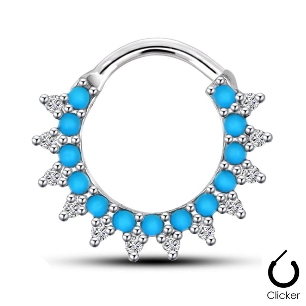 Septum Daith Clicker Round Ring with CZ and Turquoise