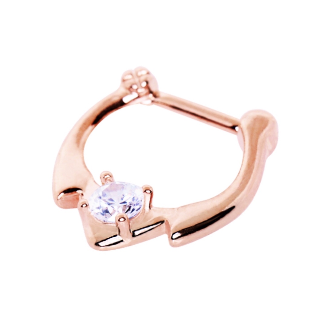 Septum Clicker Rose Gold Royalty Hawk Ring with CZ