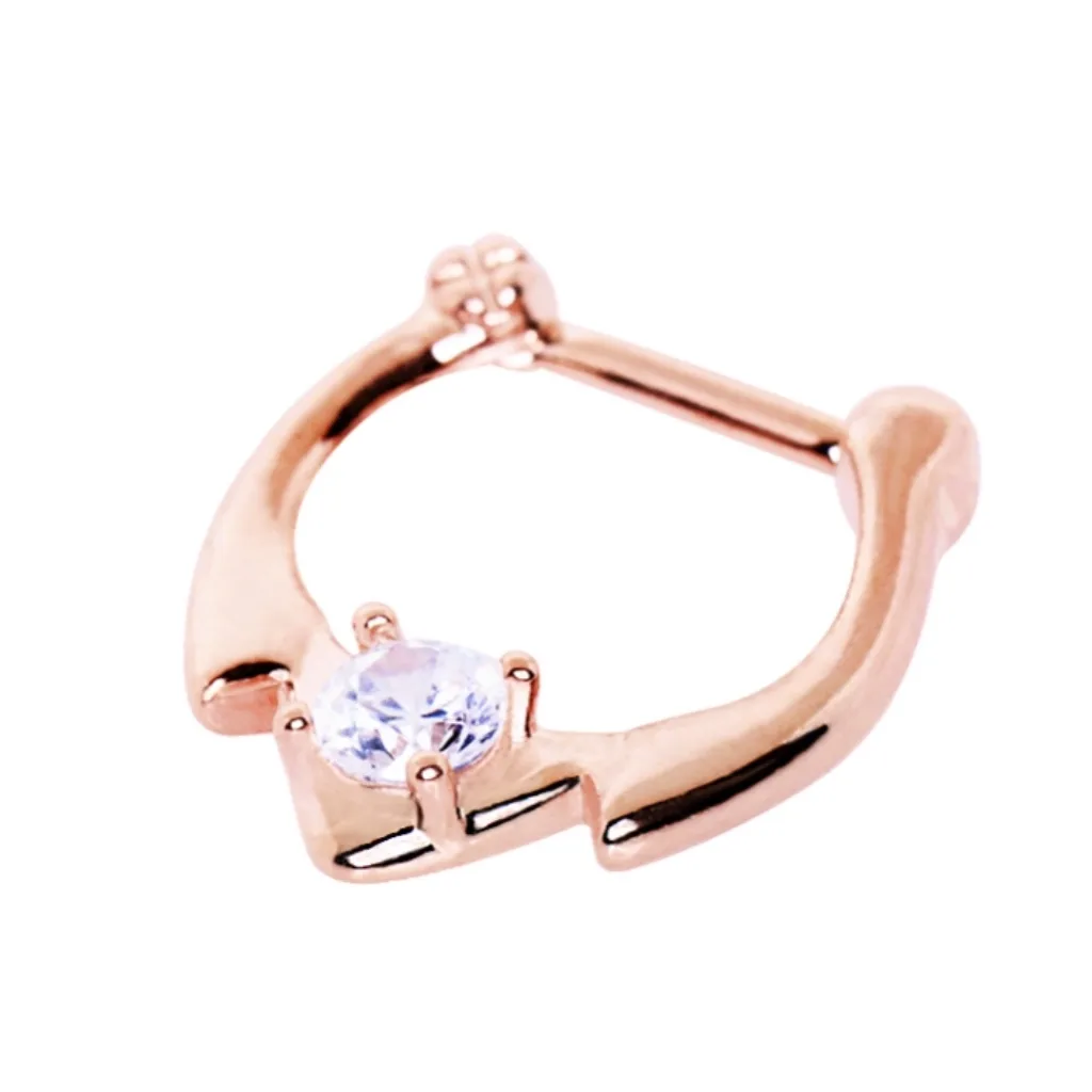 Septum Clicker Rose Gold Royalty Hawk Ring with CZ