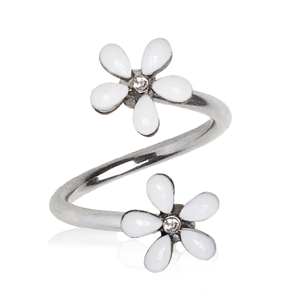 316L Surgical Steel Twist Barbell with White Wildflower CZ Ends