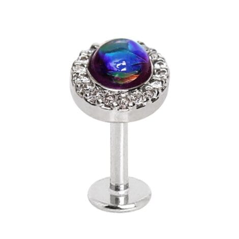 Opal Orb with CZ Labret Stud Internally Threaded Earrings