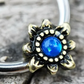 Cartilage Septum Lip Ring Rotatable With Blue Opal Star Snap In Bead - Image 5