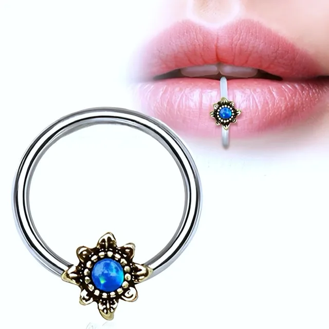 Cartilage Septum Lip Ring Rotatable With Blue Opal Star Snap In Bead