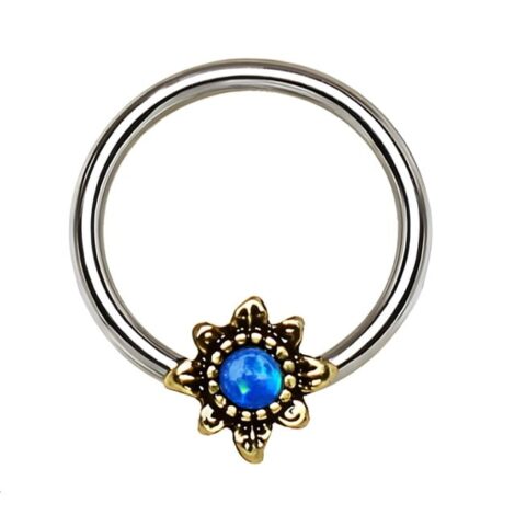 Cartilage Septum Lip Ring Rotatable With Blue Opal Star Snap In Bead - Image 2