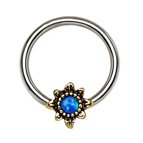 Cartilage Septum Lip Ring Rotatable With Blue Opal Star Snap In Bead - Image 2