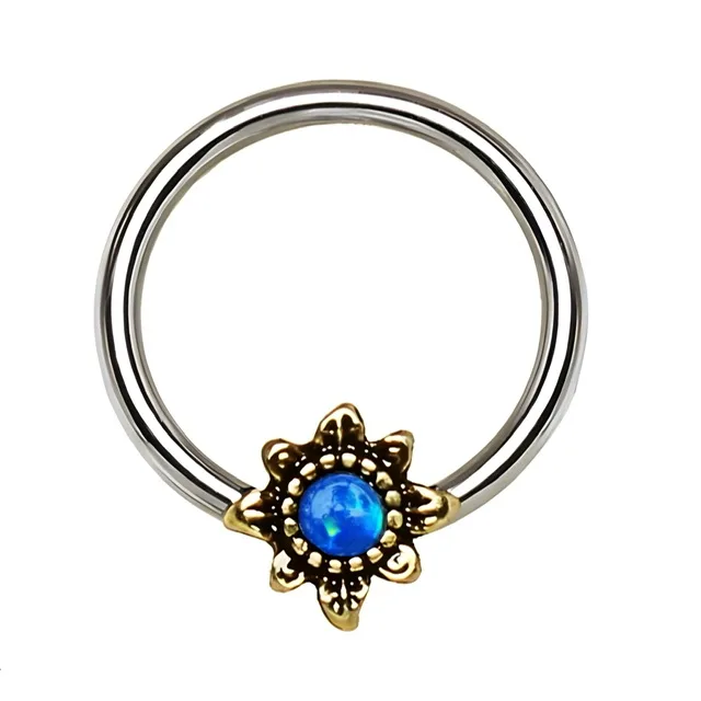 Cartilage Septum Lip Ring Rotatable With Blue Opal Star Snap In Bead