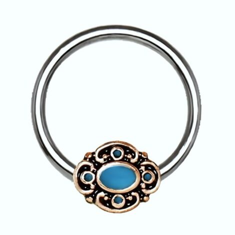 Cartilage Lip Septum Ring Rotatable With Teal Ornate Snap In Bead - Image 2