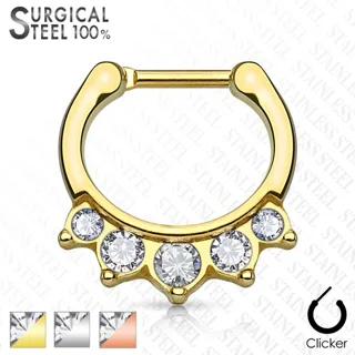 Septum Daith Clicker Ring All 316L Surgical Steel With 5 Crystal Drop - Image 1
