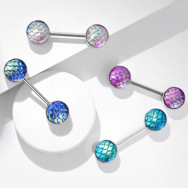 Aurora Borealis Mermaid Fish Scales Nipple Ring Pairs