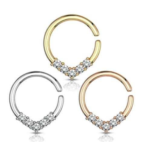 Cartilage Ear, Septum 5 CZ Set V Shape Bendable Ring
