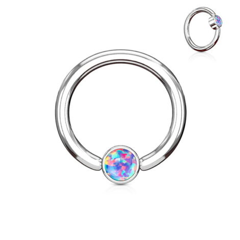 Opal Set Flat Back Rotatable Ball Captive Bead Ring - Image 7