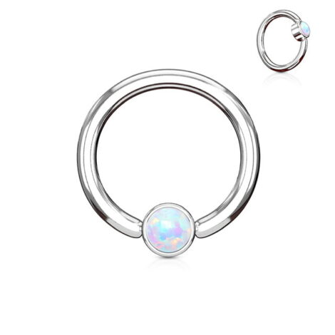 Opal Set Flat Back Rotatable Ball Captive Bead Ring - Image 5