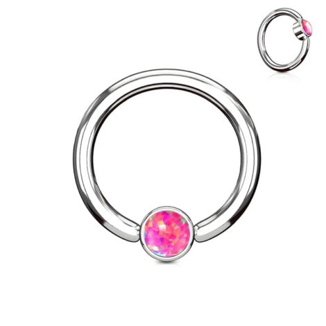 Opal Set Flat Back Rotatable Ball Captive Bead Ring - Image 3