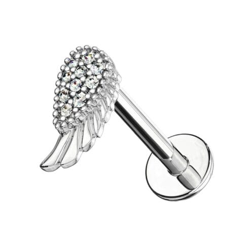 Ear Cartilage Labret Stud with CZ Paved Feather Top