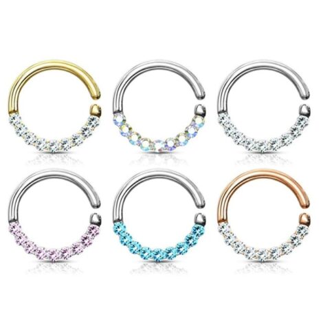 Septum Daith Hoop Ring with Half Circle of 9 Lined CZ - Image 6