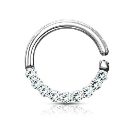 Septum Daith Hoop Ring with Half Circle of 9 Lined CZ - Image 5