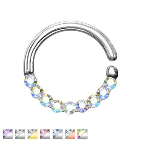 Septum Daith Hoop Ring with Half Circle of 9 Lined CZ