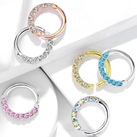 Septum Daith Hoop Ring with Half Circle of 9 Lined CZ - Image 4