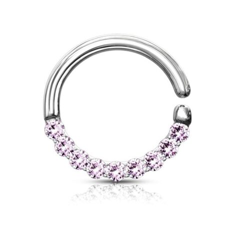 Septum Daith Hoop Ring with Half Circle of 9 Lined CZ - Image 8