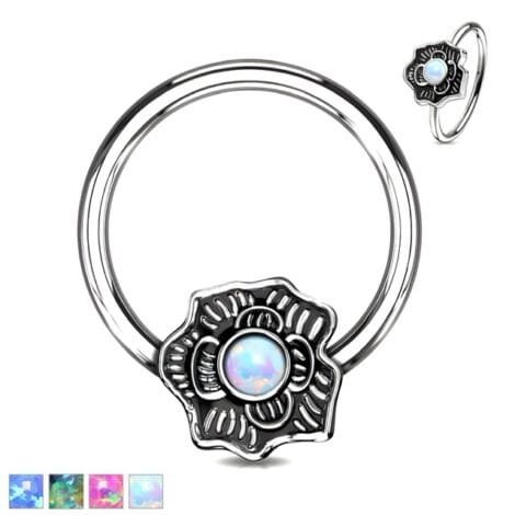 Daith Septum Ring with Rotatable, Snap-In Opal Set Flower