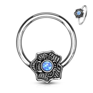 Daith Septum Ring with Rotatable, Snap-In Opal Set Flower - Image 7