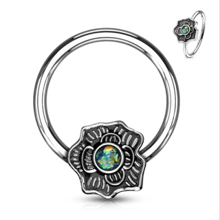 Daith Septum Ring with Rotatable, Snap-In Opal Set Flower - Image 8
