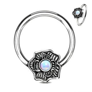 Daith Septum Ring with Rotatable, Snap-In Opal Set Flower - Image 6