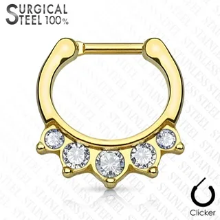 Septum Daith Clicker Ring All 316L Surgical Steel With 5 Crystal Drop - Image 2