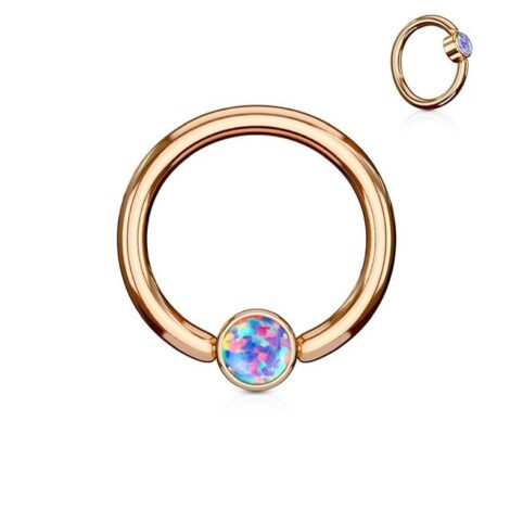 Opal Set Flat Back Rotatable Ball Captive Bead Ring - Image 6