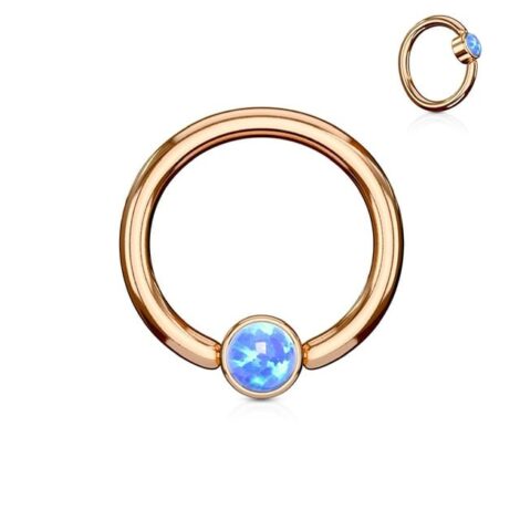 Opal Set Flat Back Rotatable Ball Captive Bead Ring - Image 8