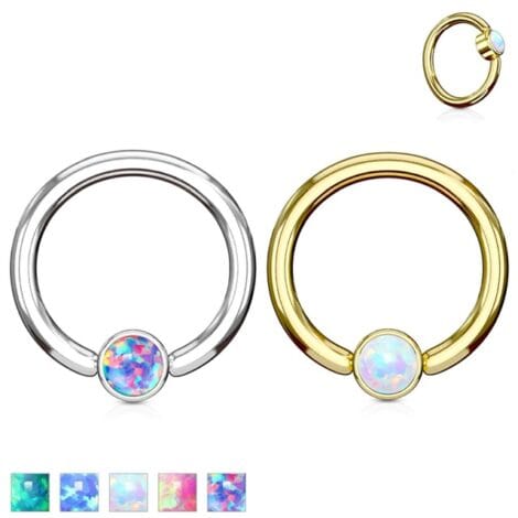 Opal Set Flat Back Rotatable Ball Captive Bead Ring