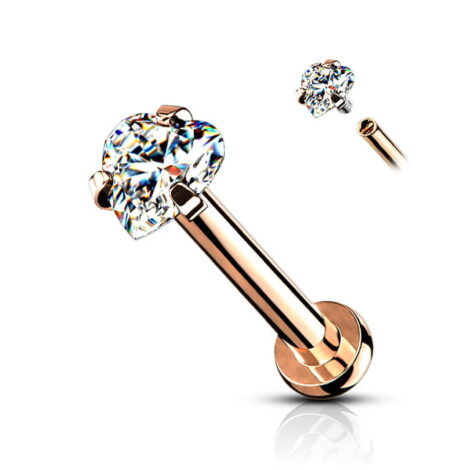 16G CZ Heart Prong Set Top, Labret Monroe Cartilage Stud in IP Titanium - Image 4