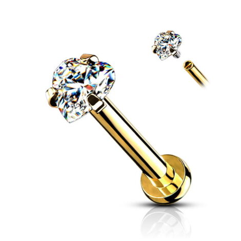 16G CZ Heart Prong Set Top, Labret Monroe Cartilage Stud in IP Titanium - Image 2