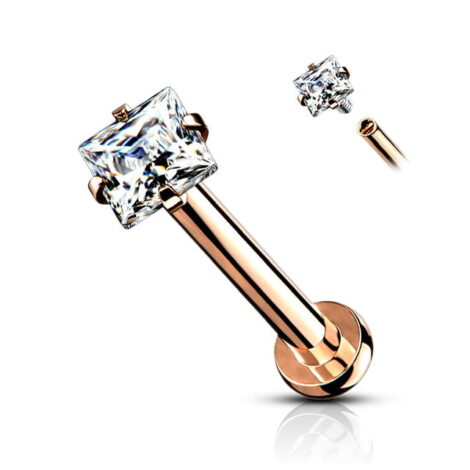 16G CZ Square Prong Set Top, Labret Monroe Cartilage Stud in IP Titanium - Image 2