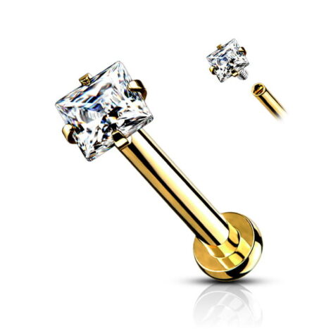 16G CZ Square Prong Set Top, Labret Monroe Cartilage Stud in IP Titanium - Image 4