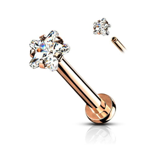 16G CZ Star Prong Set Top, Labret Monroe Cartilage Stud in IP Titanium - Image 4