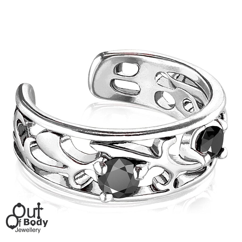 Cartilage/ Helix Ear Cuff Non Piercing Filigree With Black CZ