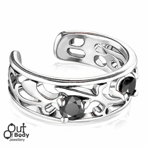 Cartilage/ Helix Ear Cuff Non Piercing Filigree With Black CZ
